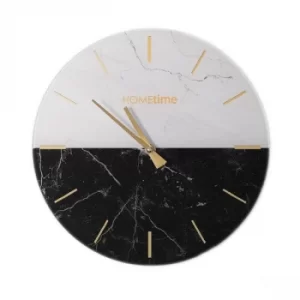 image of HOMETIME Marble Black & White Finish Glass Wall Clock 30cm