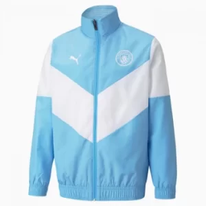 image of PUMA x First Mile Man City Prematch Youth Football Jacket, Light Blue/White, size 11-12 Youth, Clothing