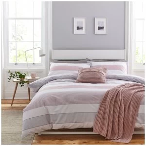 image of Catherine Lansfield Blush Newquay Stripe Bedding Set- Double