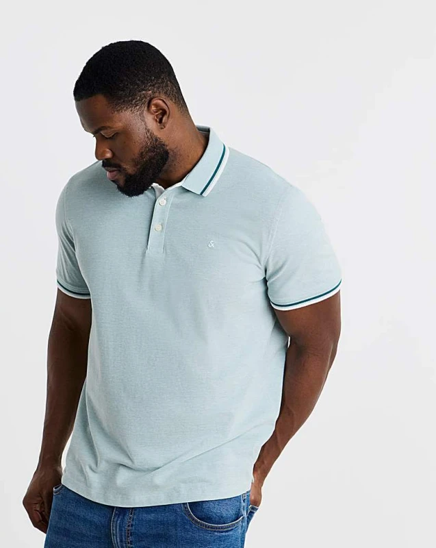 Image of jack & jones Jack & Jones Paulos Tipped Polo Teal - JACK & JONES - Size: 5XL(62) Teal Male 5XL(62) JA43807