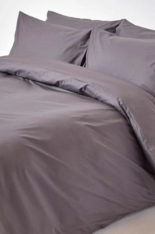 Image of Homescapes Dark Grey Egyptian Cotton Duvet Cover With Pillowcases 200 Tc, King