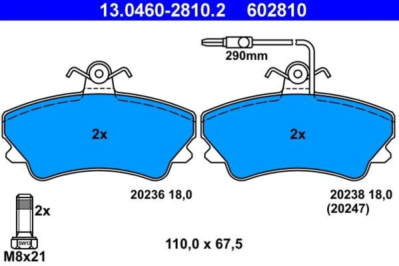 Image of ATE 13.0460-2810.2 Brake pad set incl. wear warning contact, with brake caliper screws Brake Pad Set,disc brake (402)