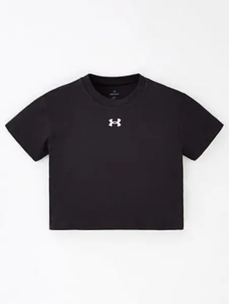 Image of Under Armour Junior Girls Crop Sportstyle Logo T-Shirt - Black/White, Size XS Black/White VUA18 Unisex XS