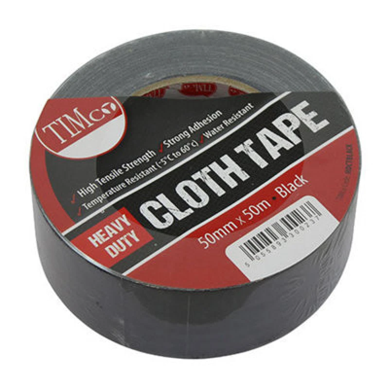 Image of Timco Heavy Duty Cloth Tape - Black (Size 50m x 50mm - 1 Each) Black