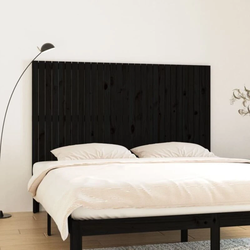 Image of Vidaxl Wall Headboard Black 185X3X110 Cm Solid Wood Pine, Black 824967