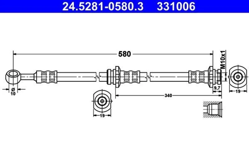 Image of ATE 24.5281-0580.3 Brake Hose without banjo bolt Brake Hose (83)