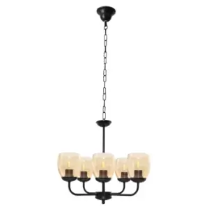 image of Livia Multi Arm Pendant Ceiling Light Black, Amber 50cm