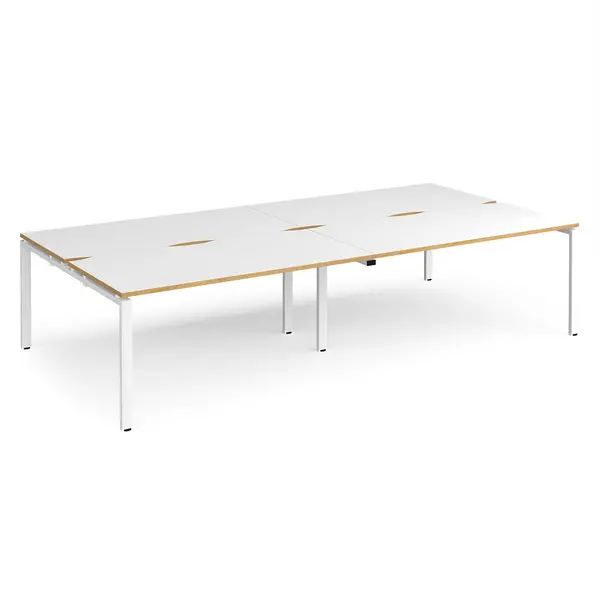 Image of Adapt 4 Person Cluster Bench White Frame Office Desking - 3200mmx1600mm - White Oak