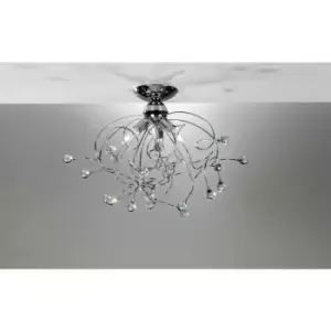 image of Onli Trilly Chrome Multi Arm Semi Flush Ceiling Lamp, Crystal