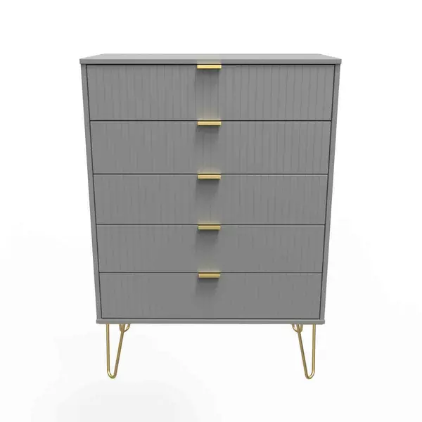 Welcome Furniture Ready Assembled Linear 5 Drawer Chest In Dusk Grey