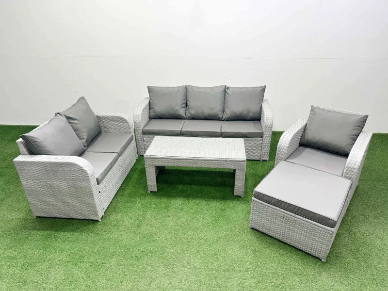 Image of Fimous Patio PE Wicker 7 Seater Outdoor Rattan Furniture Sofa Sets with Oblong Coffee Table Reclining Chair Loveseat Sofa 3 Seater Sofa Big Footstool