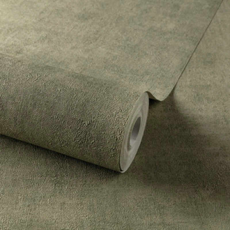 Image of Grandeco Annabella Distressed Plaster Textured Wallpaper, Deep Sage Green