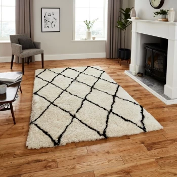 Image of Morocco Think 2491 Ivory Black 120cm x 170cm Rectangle - Ivory