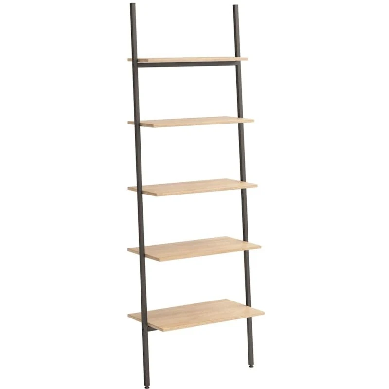 Image of Vidaxl 5-tier Leaning Shelf Light Brown And Black 64X34X185.5 Cm, Brown 336376