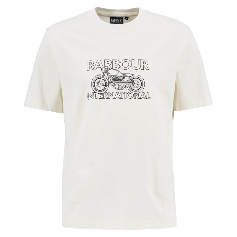 Image of Barbour International Mens Cowl Motorbike Graphic T-Shirt Whisper White male 2XL