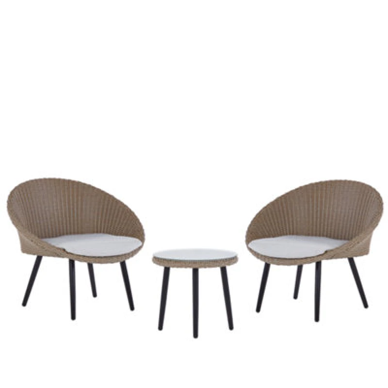 Image of Beliani Bistro Set With Cushions Ortigia Pe Rattan Light Beige Beige