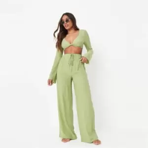 image of Missguided Leg Cover Up Trousers - Green