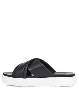 Image of UGG Zayne Crossband Wedge Sandals - Black Leather, Black, Size 4, Women