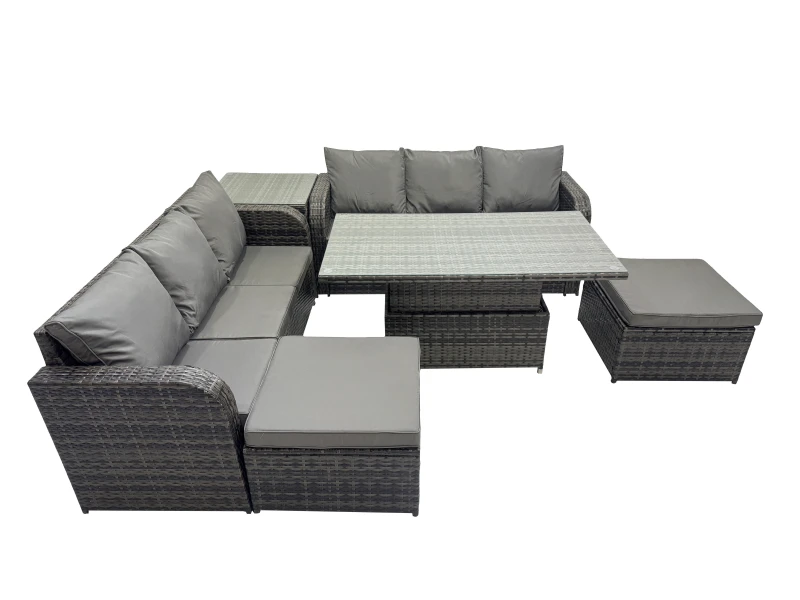 Image of Fimous Rattan Garden Furniture Set 8-seater with Side Table 2 Big Footstool in Dark Grey Dark Grey Unisex