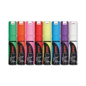 Image of Uni PWE 8K Chalk Marker Chisel Tip Broad Line Width 8mm Assorted Wallet of 8