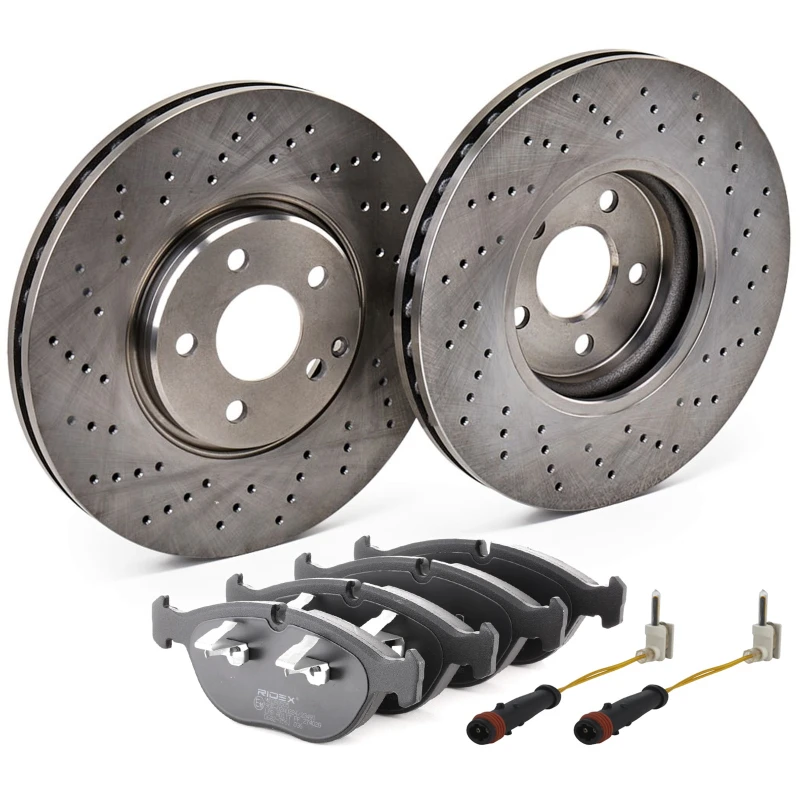Image of RIDEX 3405B1797 Brake disc and pads set Front Axle, Brake Disc Type: perforated/vented Brake Set,disc brakes (3405)