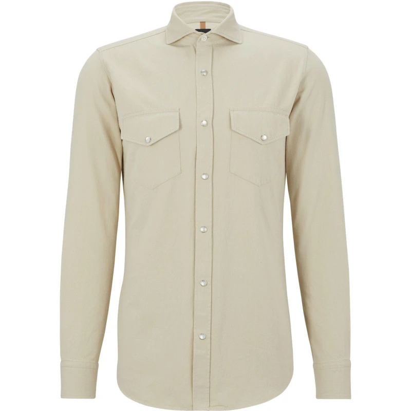 Image of Boss Mens Romeo Long Sleeve Plain Shirt Light Beige male M