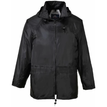 Image of Portwest - S440 Black Sz S Classic Rain Jacket Coat Waterproof Hooded Zipped