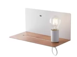 image of Flash Reading USB Wall Lamp Shelf, White, Wood, E27