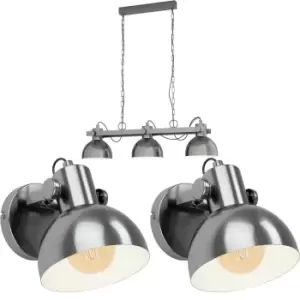 Image of Ceiling Pendant Light & 2x Matching Wall Lights Gloss Antique Nickel Industrial