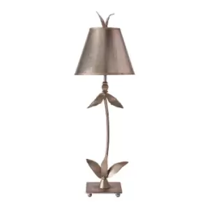 Image of Table Lamp Silver Leaf Column Tapered Shade Finial Silver Leaf LED E27 60W