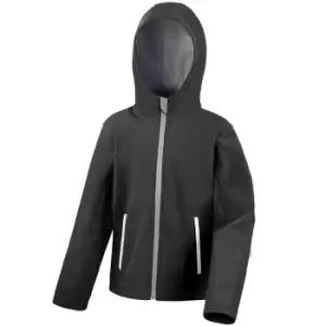 Image of Result Core Kids Unisex Junior Hooded Softshell Jacket (11/12) (Black/Grey)