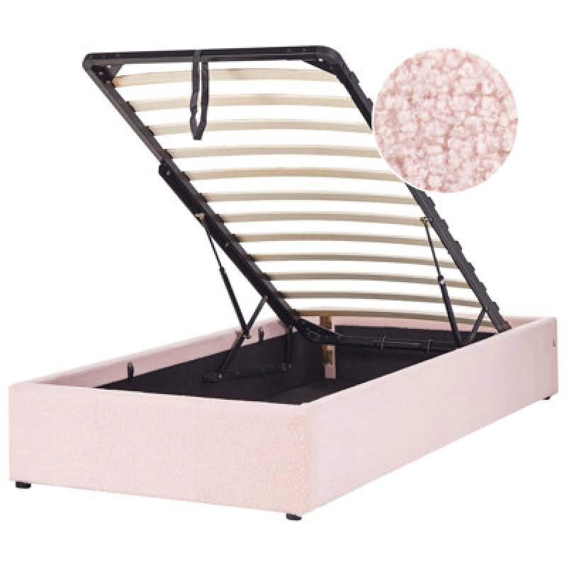 Image of Beliani Ottoman Bed Without Headboard Boucle Dinan 90 X 200 Cm (Eu Single) Pastel Pink