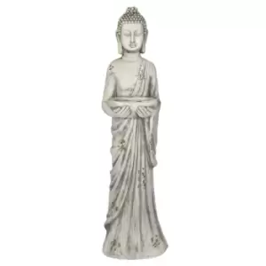 Image of White Standing Buddha with Bird Feeder