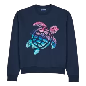 image of Men Cotton Sweatshirt Embroidered Turtle - Sweet - Blue - Size S - Vilebrequin