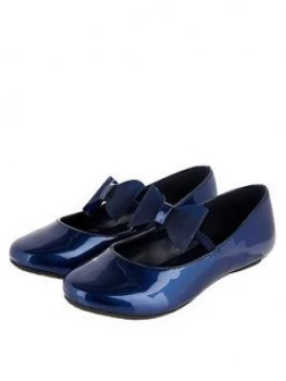 image of Monsoon Girls Aubree Patent Bow Ballerina - Navy, Size 10 Younger