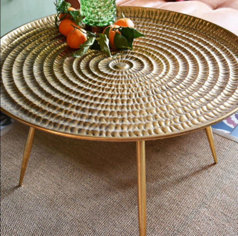 Image of Candlelight Large Antique Gold Round Coffee Table Decor
