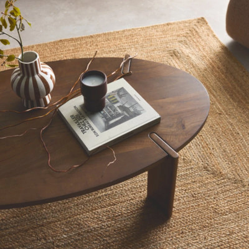 Image of Sweeek - Oval Solid Mango Wood Coffee Table Reva Walnut Coloured 120X65X36 Cm