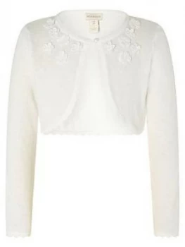 Image of Monsoon Girls 3D Floral Cardigan - Ivory, Size Age: 9-10 Years, Women