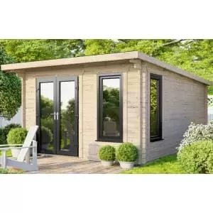 Image of Power Sheds 12 x 14ft Left Hand Door Pent Notched Logs Log Cabin