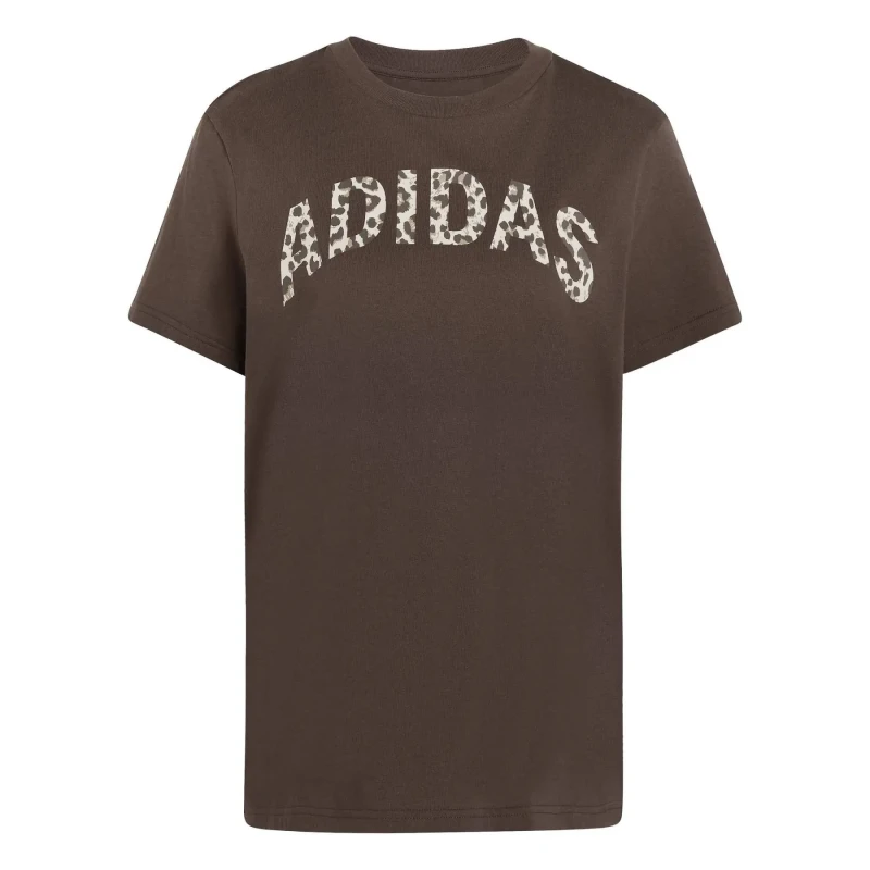 Image of Adidas SPORTSWEAR Leopard Print Short Sleeve T-Shirt Brown/Leopard Cotton XL