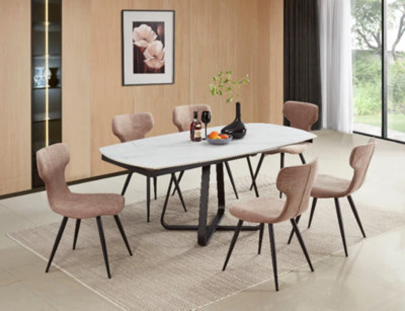 Image of Ds Living Arden White Veined Marble Ceramic Dining Room Table