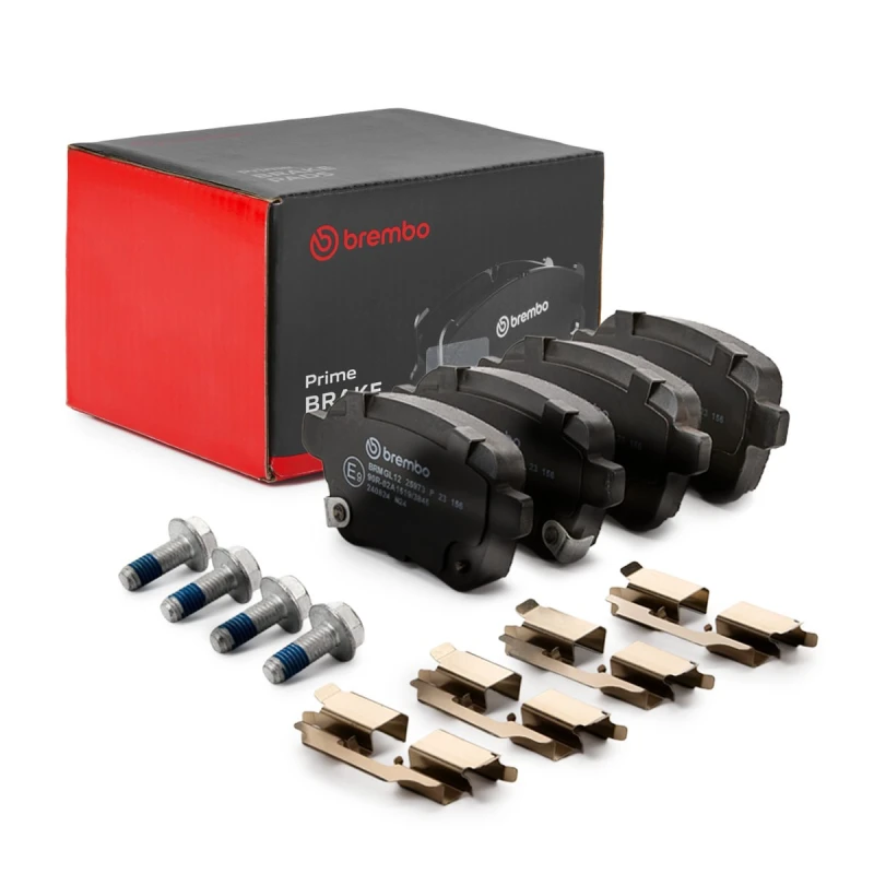 Image of BREMBO P 23 156 Brake pad set PRIME LINE with acoustic wear warning, with accessories, with anti-squeak plate Brake Pad Set,disc brake (402)