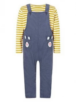 Image of Monsoon Baby Boys Bear Dungaree and T-Shirt - Blue, Size 6-9 Months
