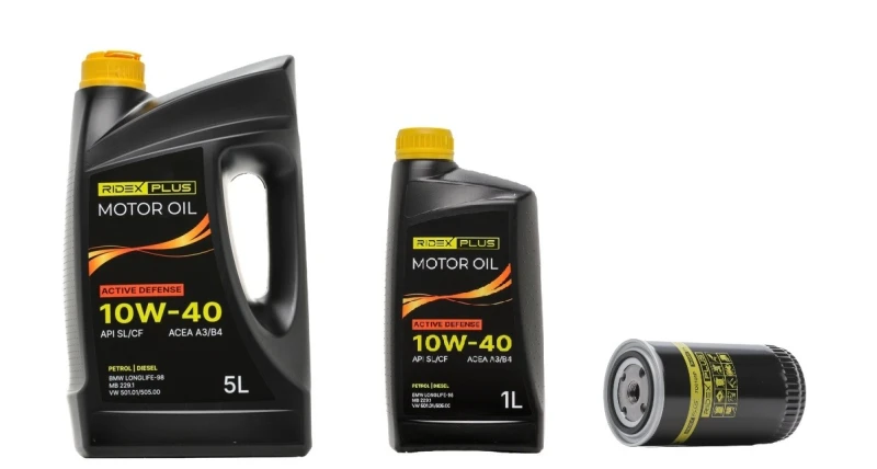 Image of RIDEX PLUS 100908O0018P Oil change kit (oil filter + engine oil) Oil change kit (oil filter + engine oil) (100908)