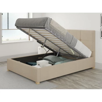 Image of Caine Ottoman Upholstered Bed, Kimiyo Linen, Beige - Ottoman Bed Size Double (135x190)