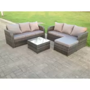 Image of Fimous 6 Seater Outdoor Dark Grey Mixed PE Wicker Rattan Lounge Sofa Set with Big Footstool