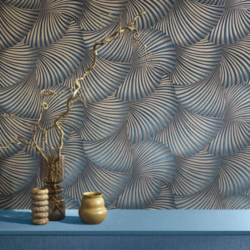 Image of Erismann Nonwoven Wallpaper Blue, Gold - 10,05 X 0,53 M