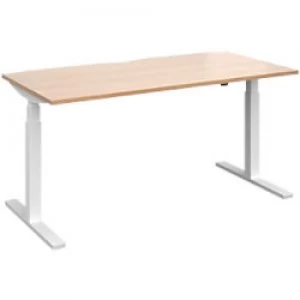Image of Elev8 Rectangular Sit Stand Single Desk with Beech Coloured Melamine Top and White Frame 2 Legs Touch 1600 x 800 x 675 - 1300 mm
