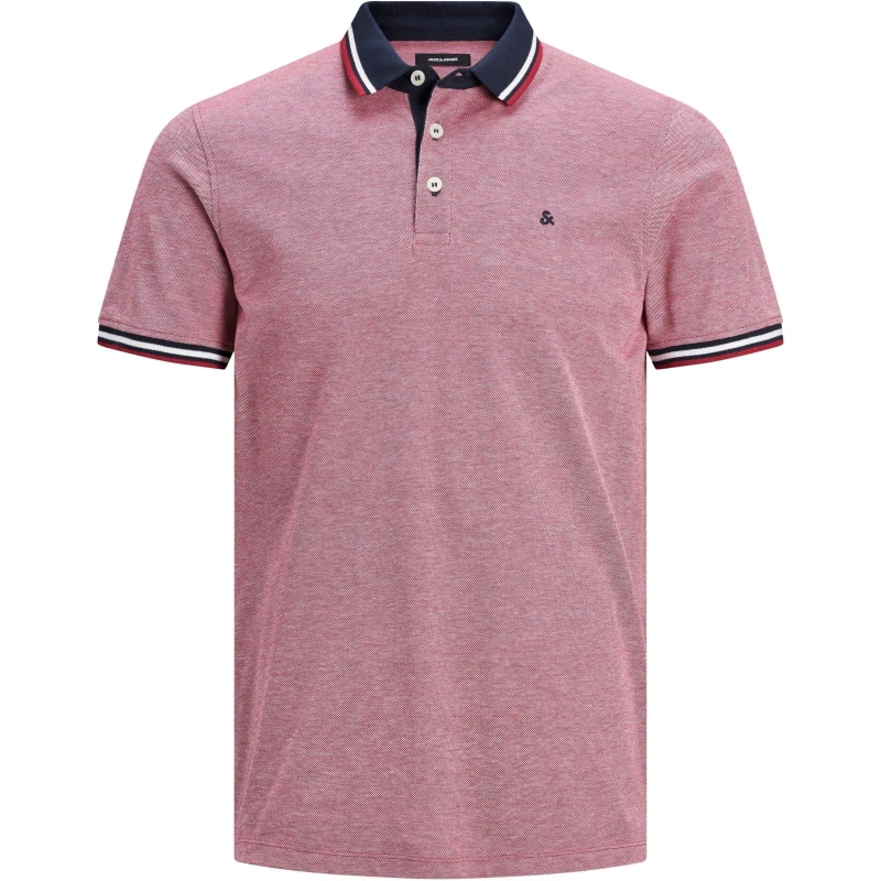 Image of Jack and Jones Paulos Tipped Pique Short Sleeve Polo Shirt Rio Red male XS