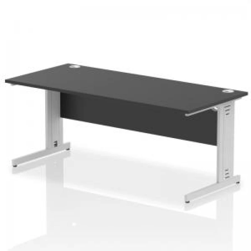Image of Impulse Impulse 1800 x 800mm Straight Office Desk Black Top Silver Cable Managed Leg IRDW18SBLK